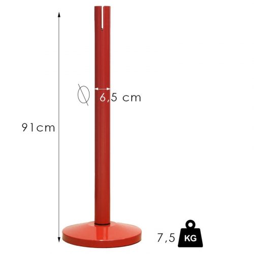 Normaler Absperrpfosten mit 2,4 m rotem Band